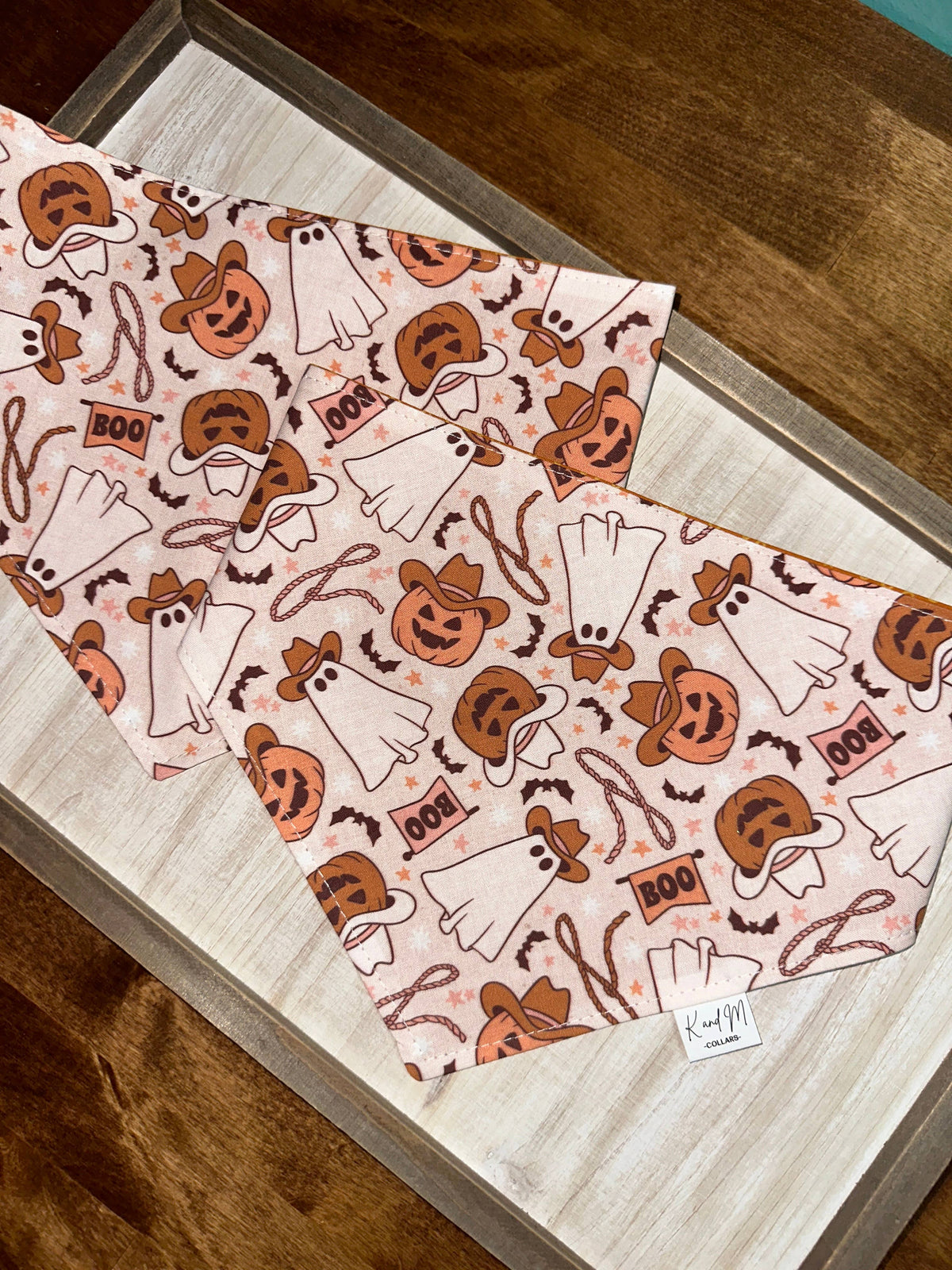 K and M Collars - Cowboy Ghosts Reversible Dog Bandana, Halloween, Fall: S