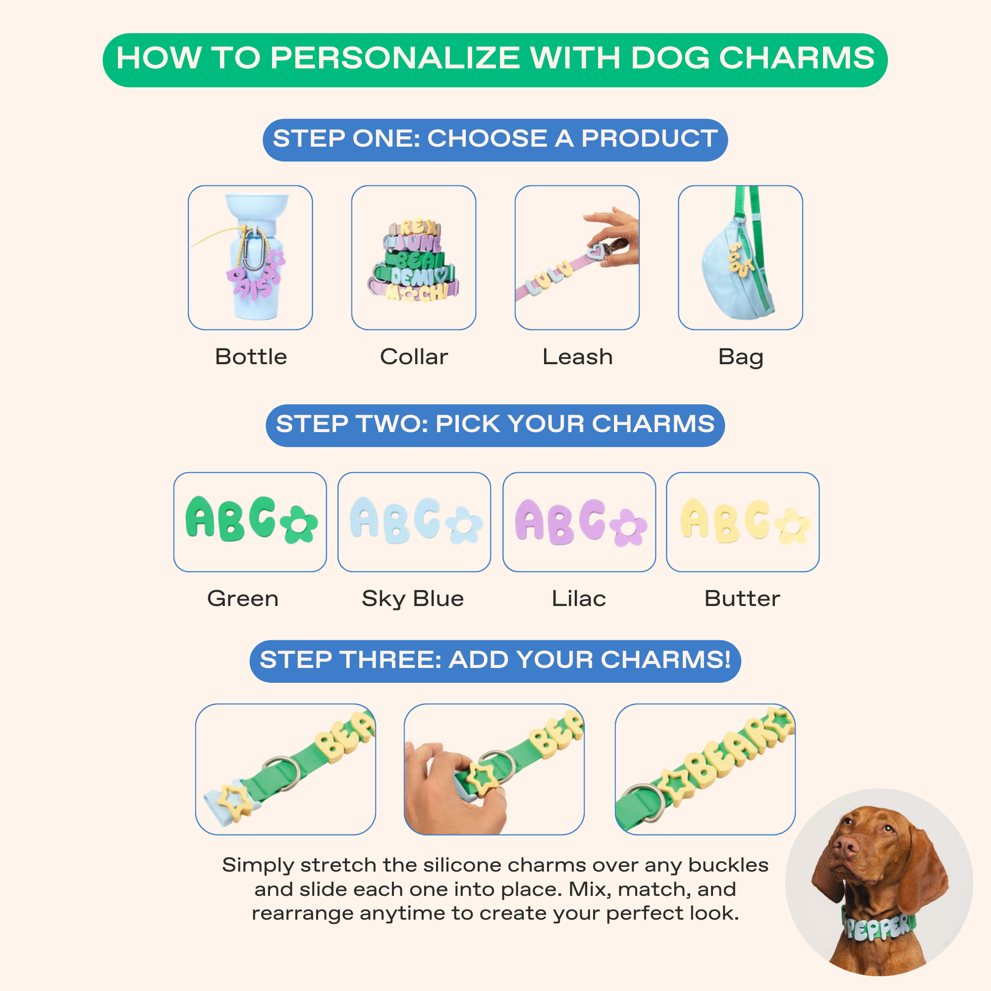 Springland Pets - Silicone Dog Charms for Dog Collar/Leash/Bottle (63 Charms): Butter
