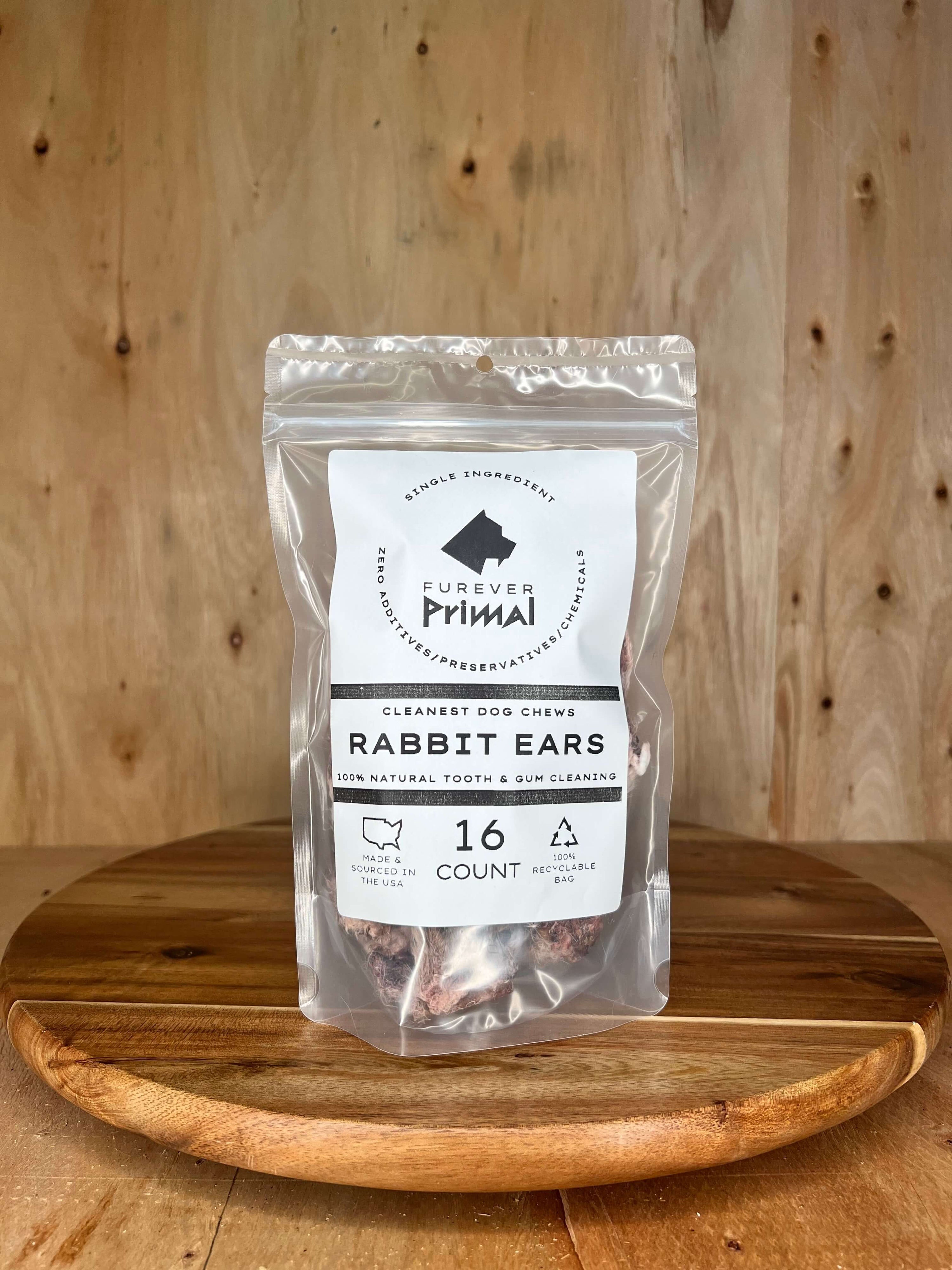 Furever Primal - Bagged Dog Chew: Rabbit Ears - Natural Single Ingredient: 8 pack "Chew Bar"