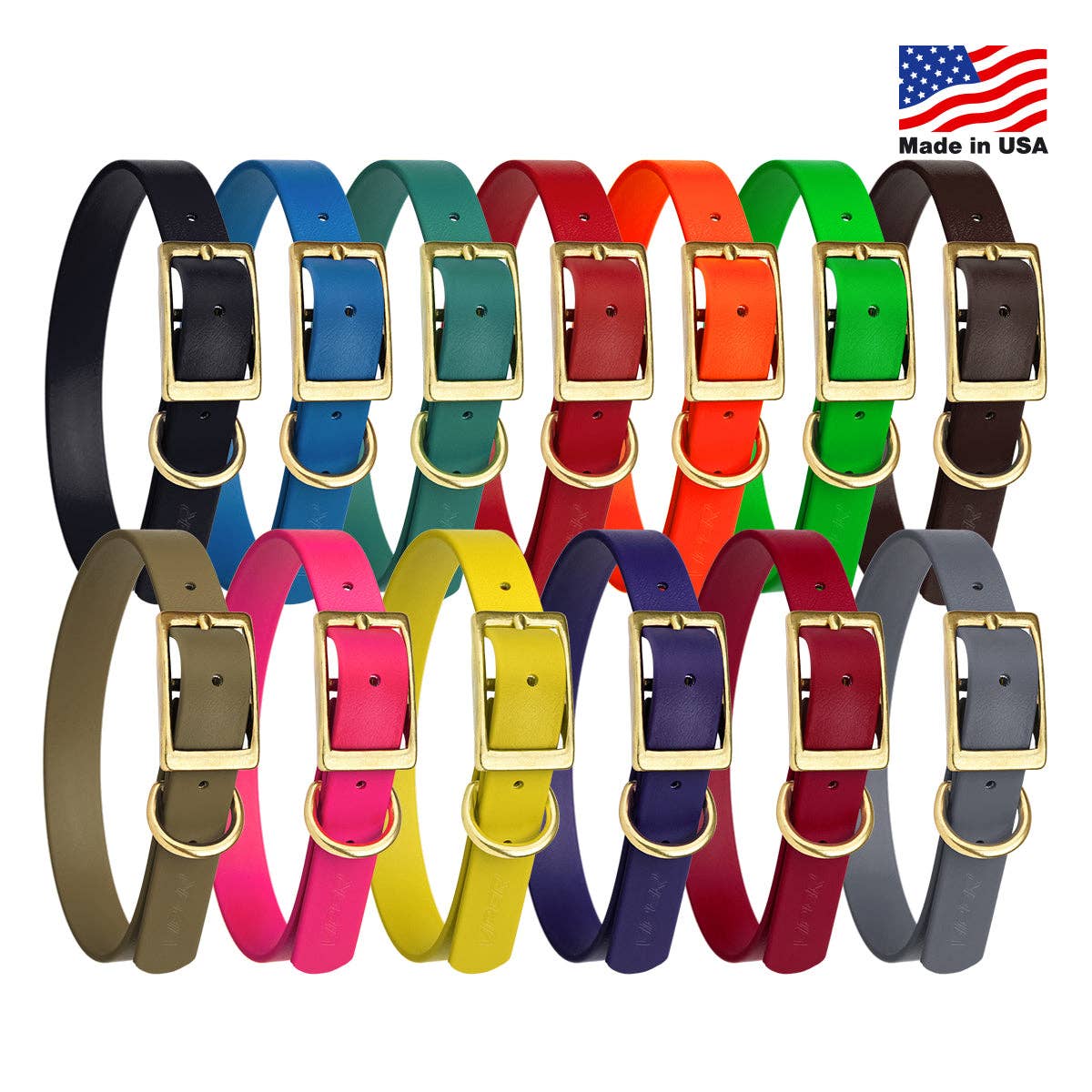 Dogline - Viper Biothane Waterproof Collar - Brass Hardware: Neon Yellow / 18"-22" / 1"