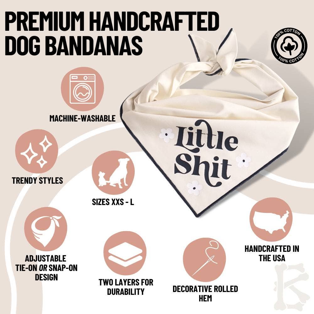 Boneyard Co. - "Little Sh*t" Funny Sassy Dog Bandana, unique dog mom gifts: Navy / Medium / Tie-On