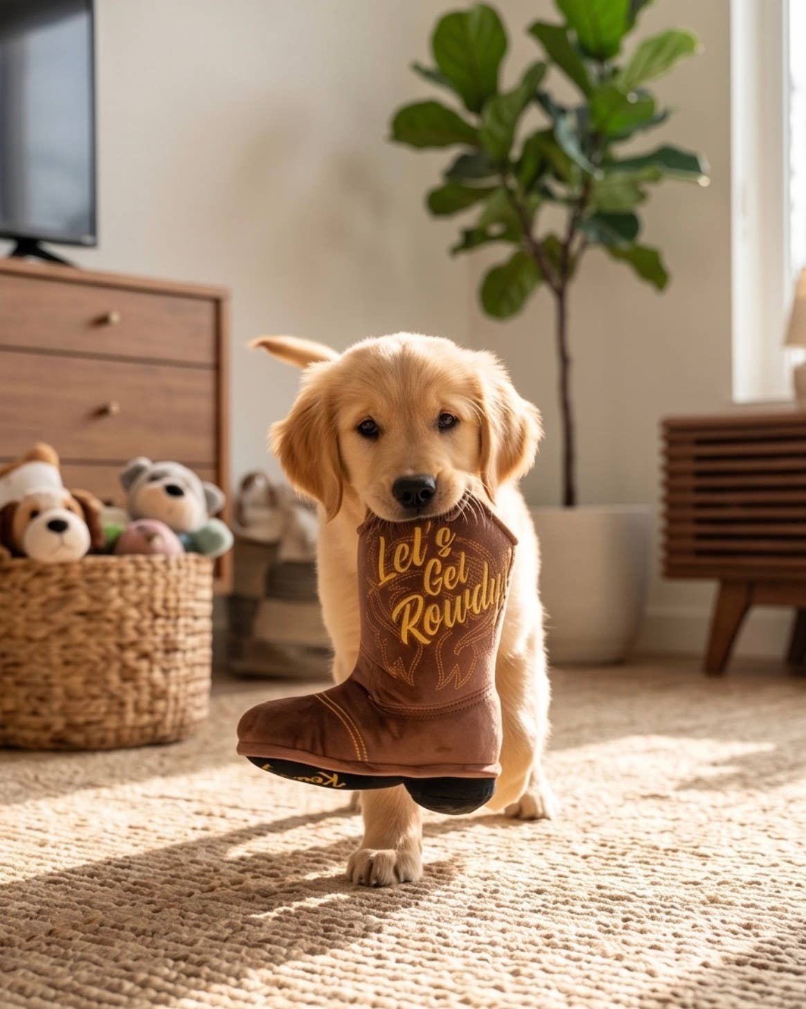 Haute Diggity Dog - Brown Western Cowboy Boot  | Squeaker Dog Toy