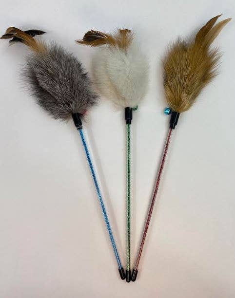 Dogs and Cats Oh My - Cat Wands with Rabbit Fur: Wood Wand with Fur