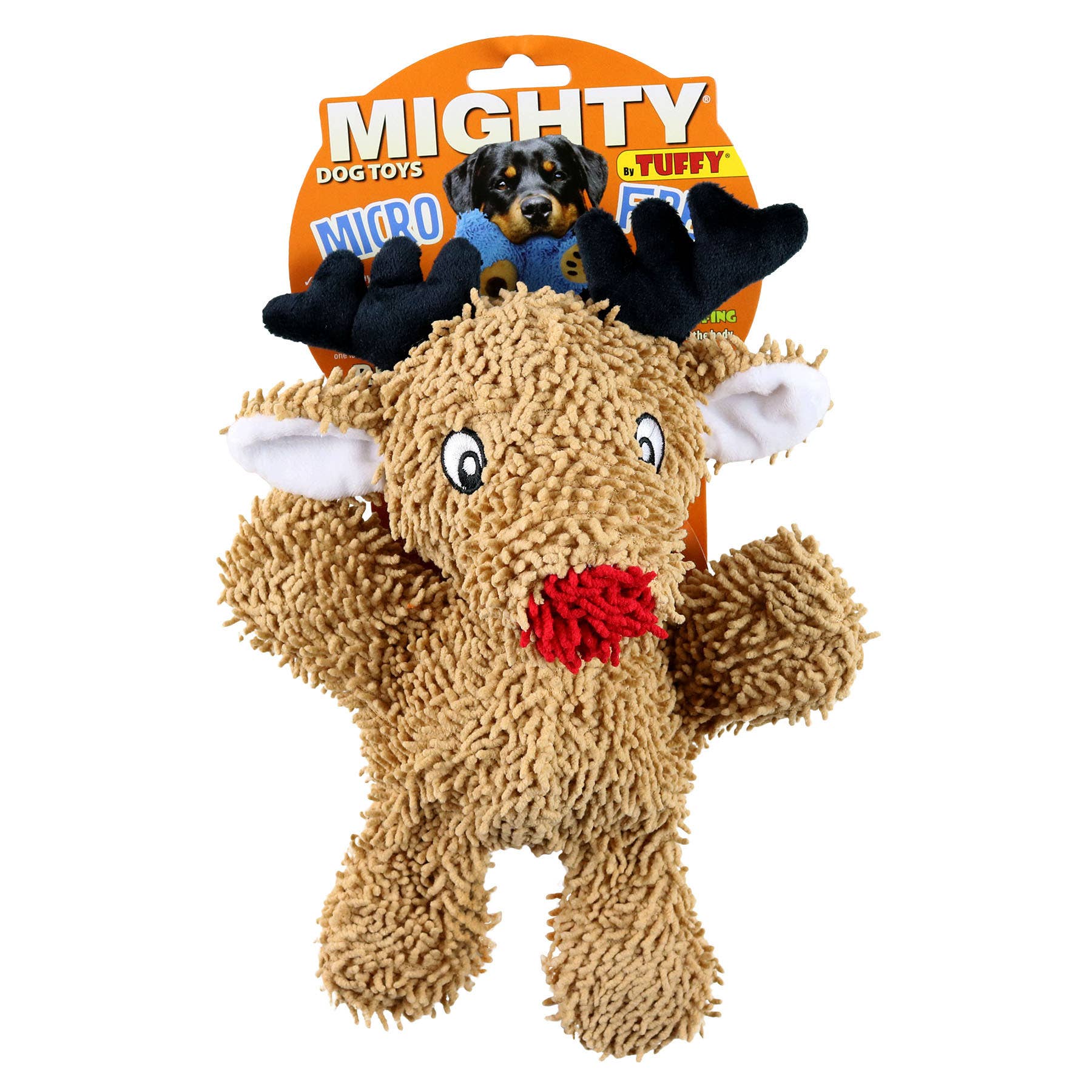 Tuffy Dog Toys - VIP Products - Mighty Microfiber Ball Reindeer, Holiday Squeaky Dog Toy