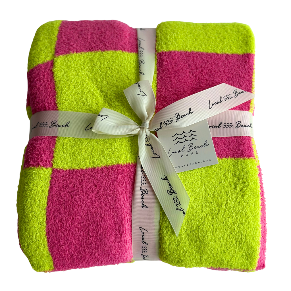 Local Beach - Checker Luxe Home Blanket: Cocoa/Cream
