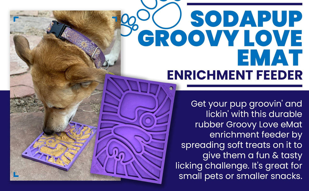 SodaPup - Groovy Love Design eMat Enrichment Lick Mat - small: Groovy Love emat - purple