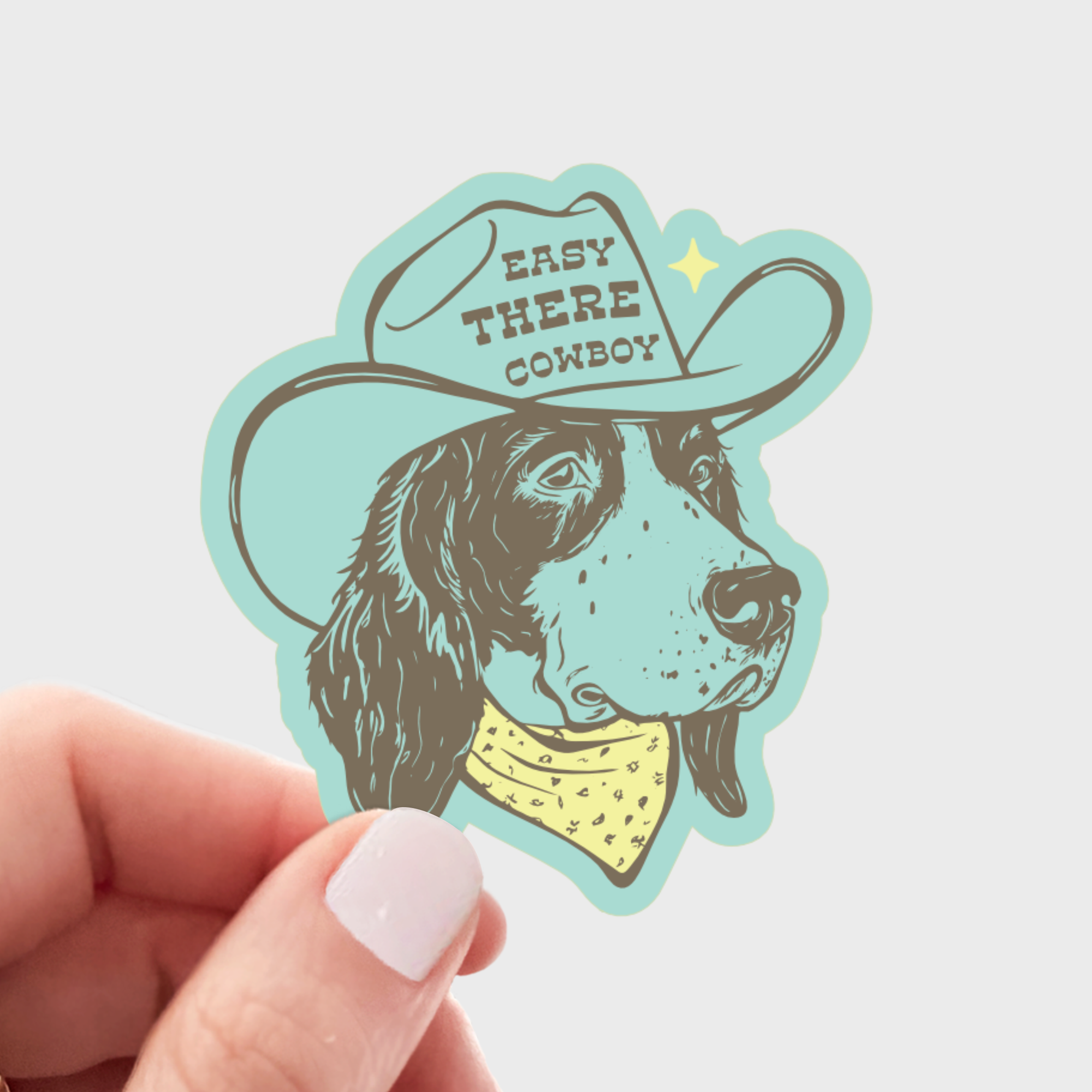 Yarnival - Easy There Cowboy Sticker - dog, pet store, western, yeehaw