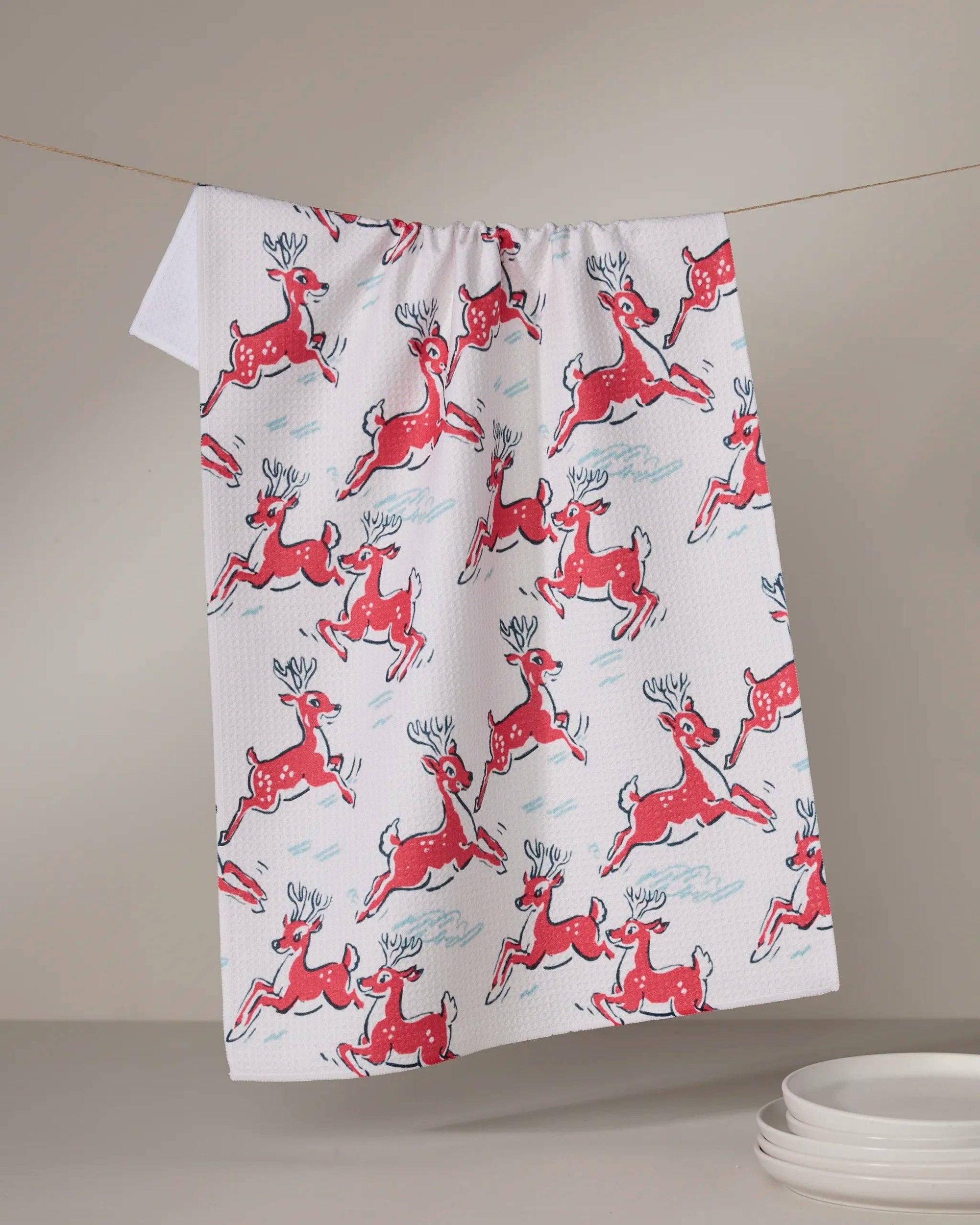 Geometry - Prancing Reindeer Tea Towel