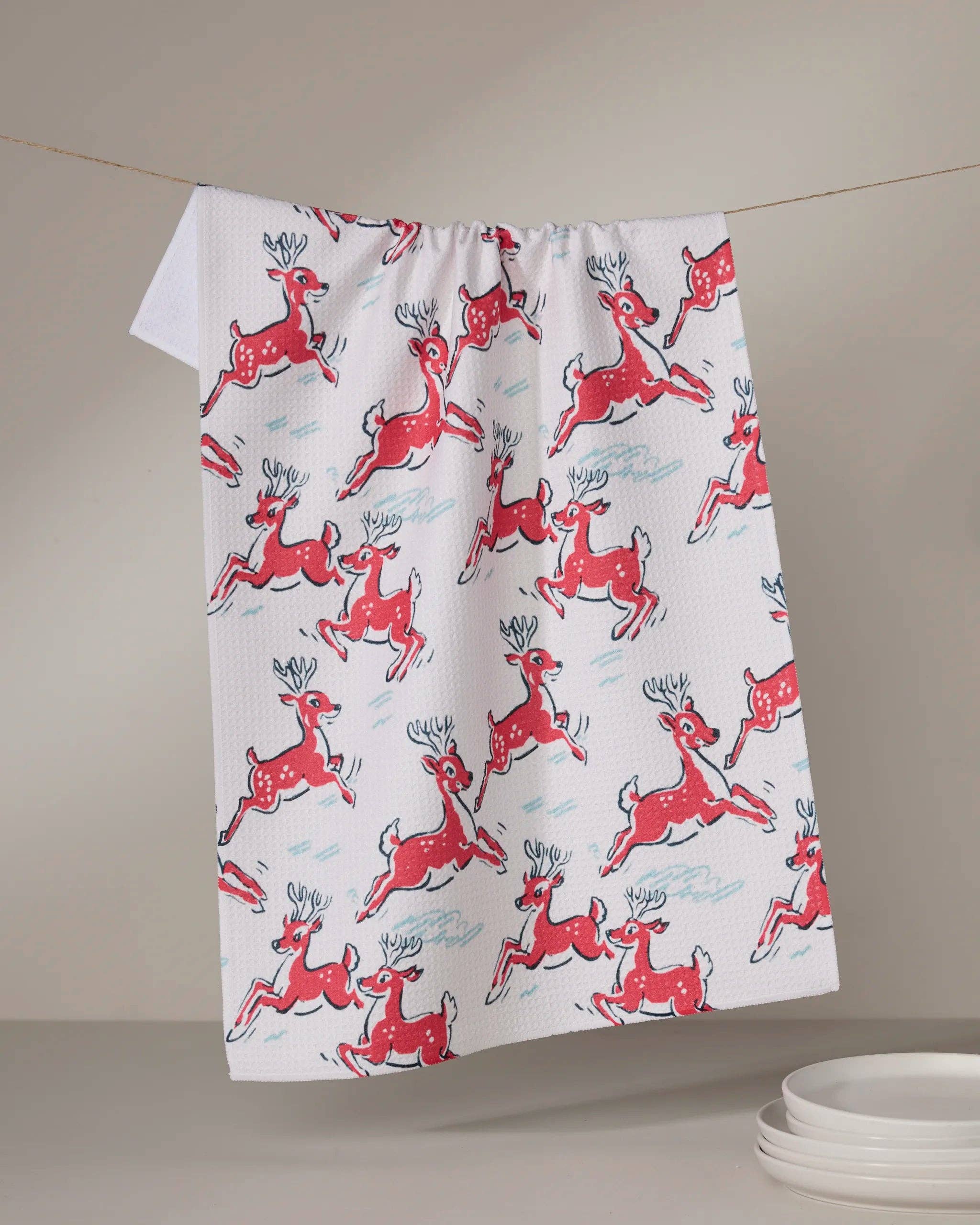 Geometry - Prancing Reindeer Tea Towel