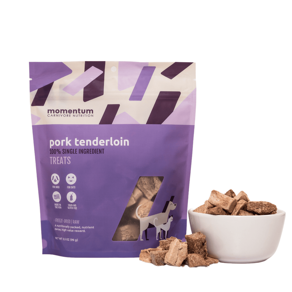 Momentum Carnivore Nutrition | Freeze-Dried Pork Tenderloin Treats for Dogs & Cats (3.5 oz)