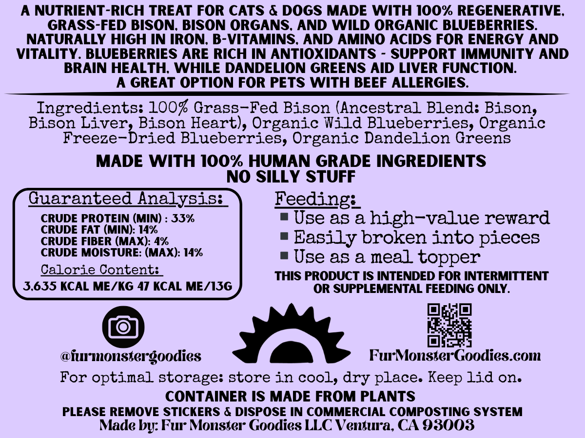 Fur Monster Goodies | Bark: 100% Grass-Fed Bison: Air-Dried Jerky Treat