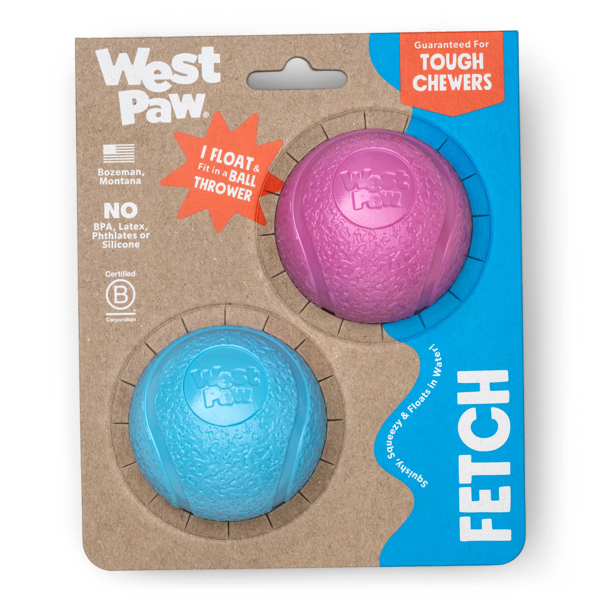 West Paw - Boundr® 2-Pack Dog Toy Ball for Play, Chew, and Fetch: Dandelion/Hot Pink