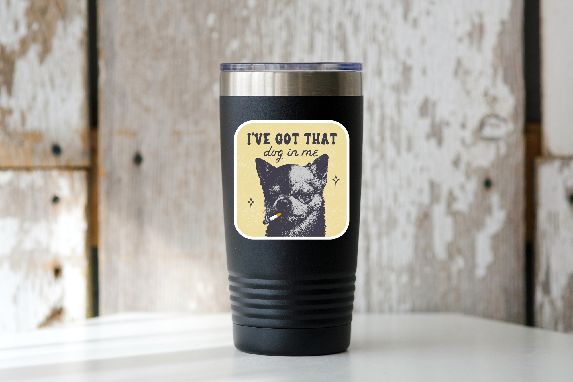 Yarnival - I've Got That Dog in Me Sticker - chihuahua, smoking, funny