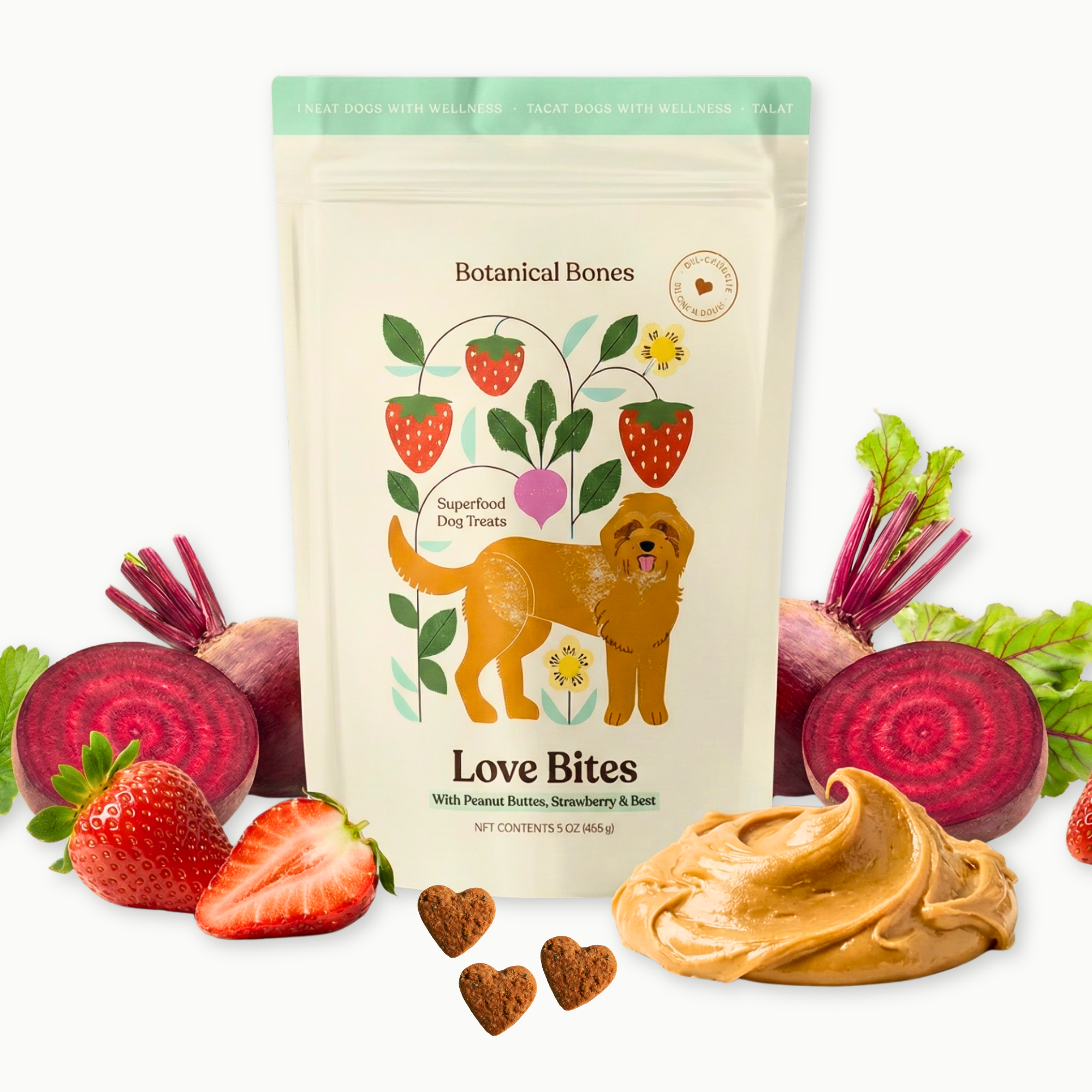 Botanical Bones- Love Bites, Strawberry & Peanut Butter (4oz)