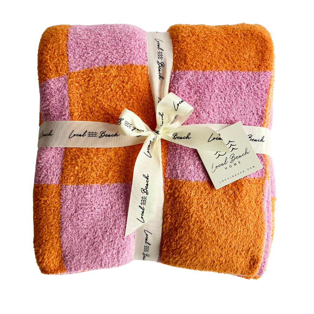 Local Beach - Checker Luxe Home Blanket: Cocoa/Cream