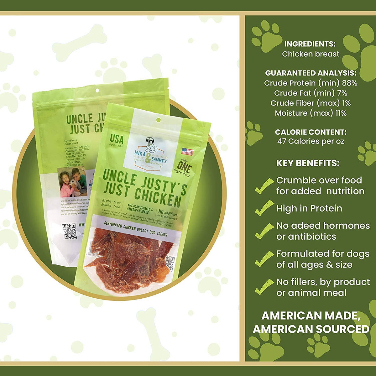 Mika and Sammy's Gourmet Pet Treats | Uncle Justy's Just Chicken (5oz Bag)