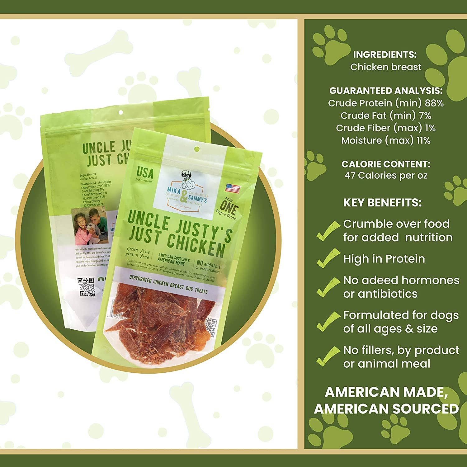 Mika and Sammy's Gourmet Pet Treats | Uncle Justy's Just Chicken (5oz Bag)