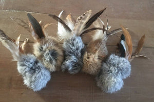 Natural Rabbit Fur & Feathers, Handmade Cat Toy, Birbits