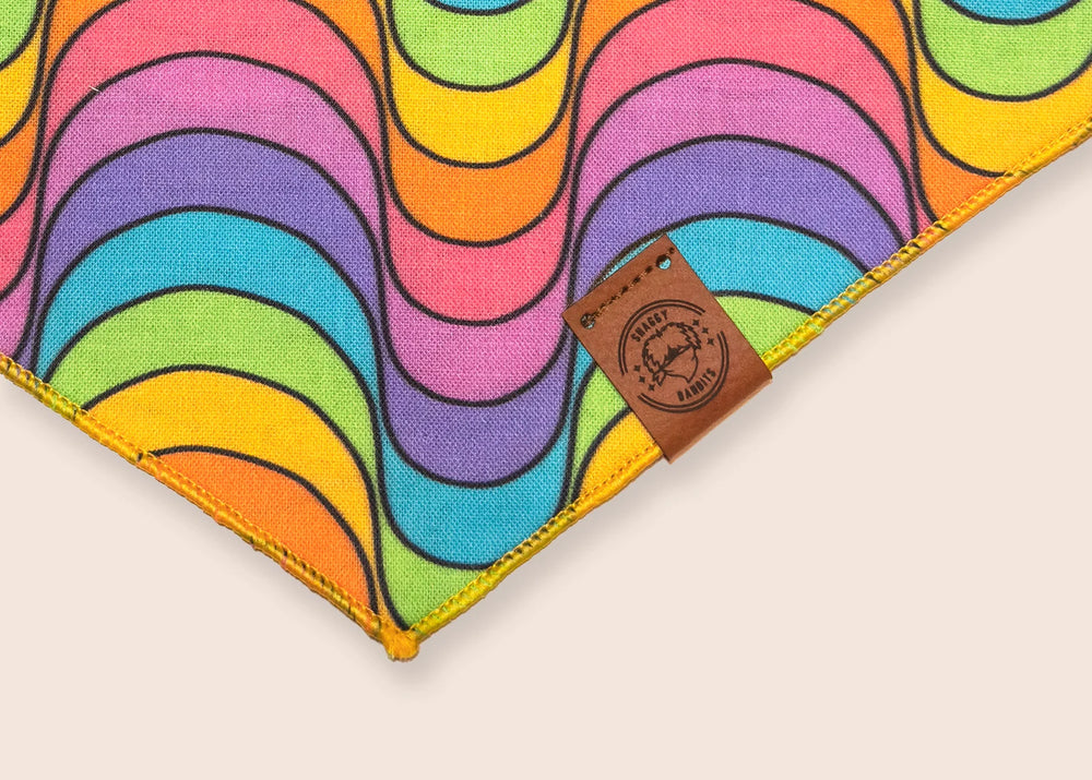 Groovy Rainbow Printed Dog Bandana // Sustainable // 100% Cotton // Tie On // Slim Fitted