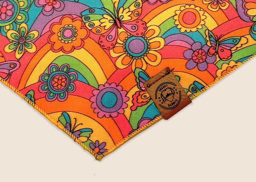 Hippy Vibes Printed Dog Bandana // Sustainable // 100% Cotton // Tie On // Slim Fitted