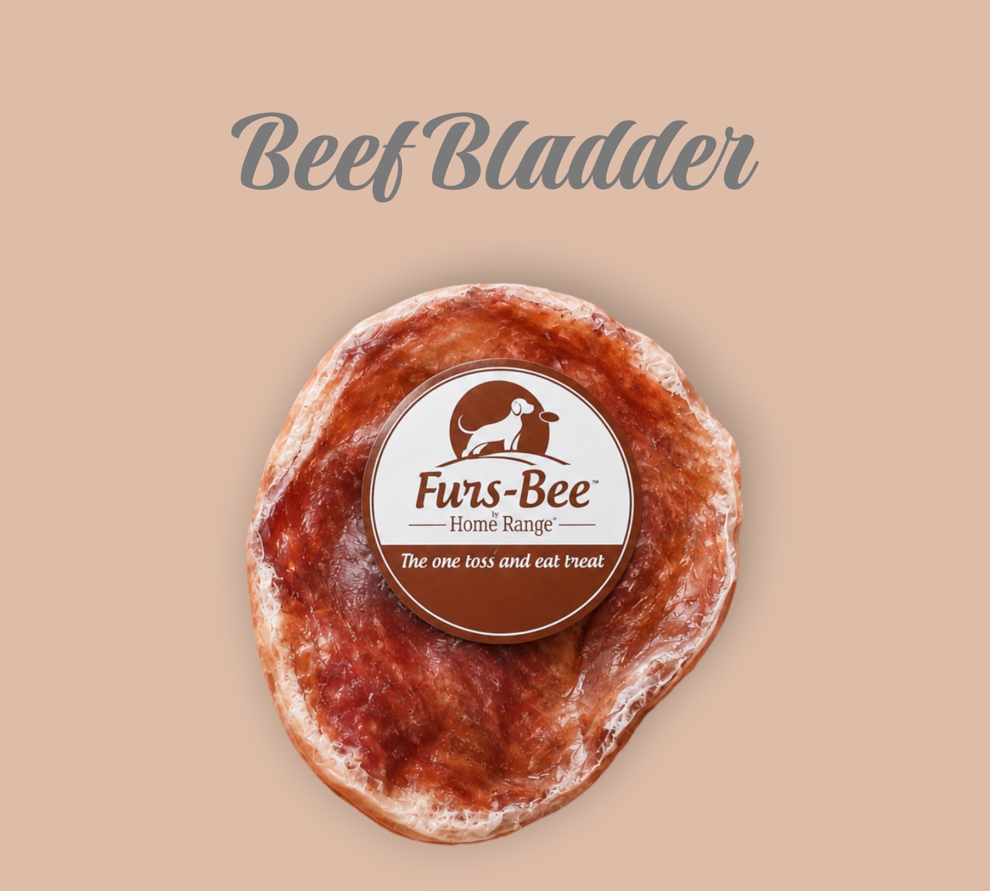 Pet Power Studio Furs-Bee beef bladder dog treat, a high-protein, low-fat natural chew for pets.