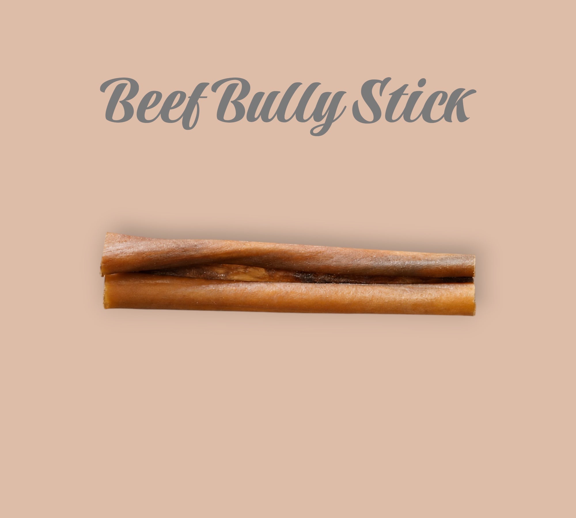 Pet Power Studio natural beef bully stick dog chew treat on a light brown background