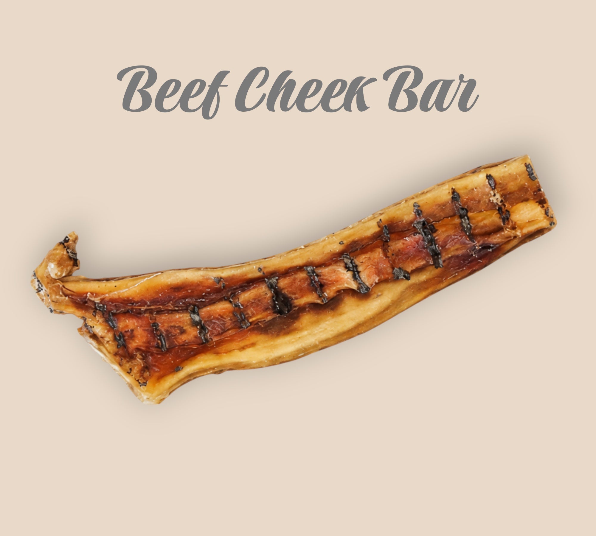Pet Power Studio natural grass-fed beef cheek bar for dogs, a long-lasting, protein-rich rawhide alternative.