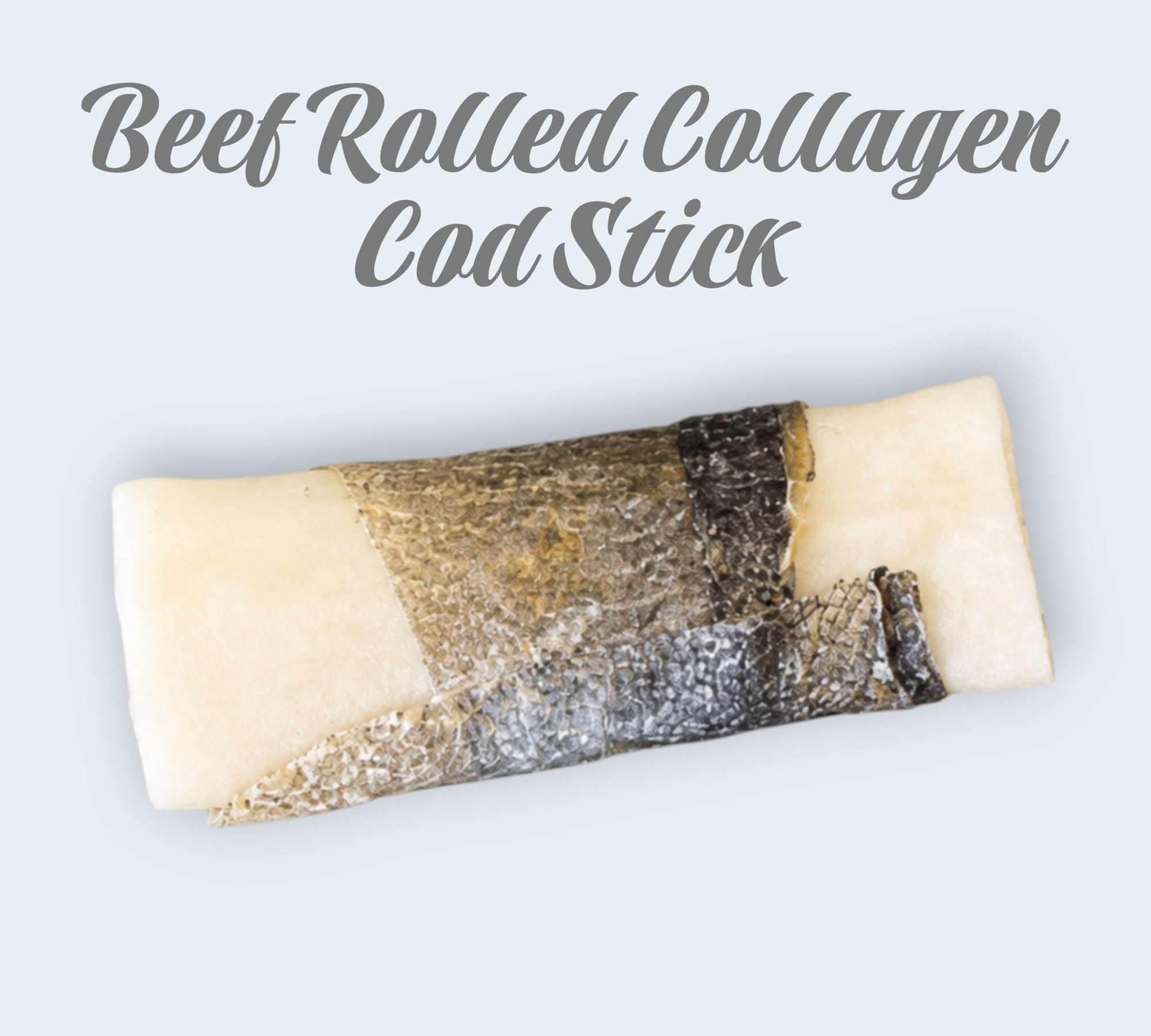 Pet Power Studio beef collagen dog chew stick wrapped in natural Atlantic cod fish skin for dental health