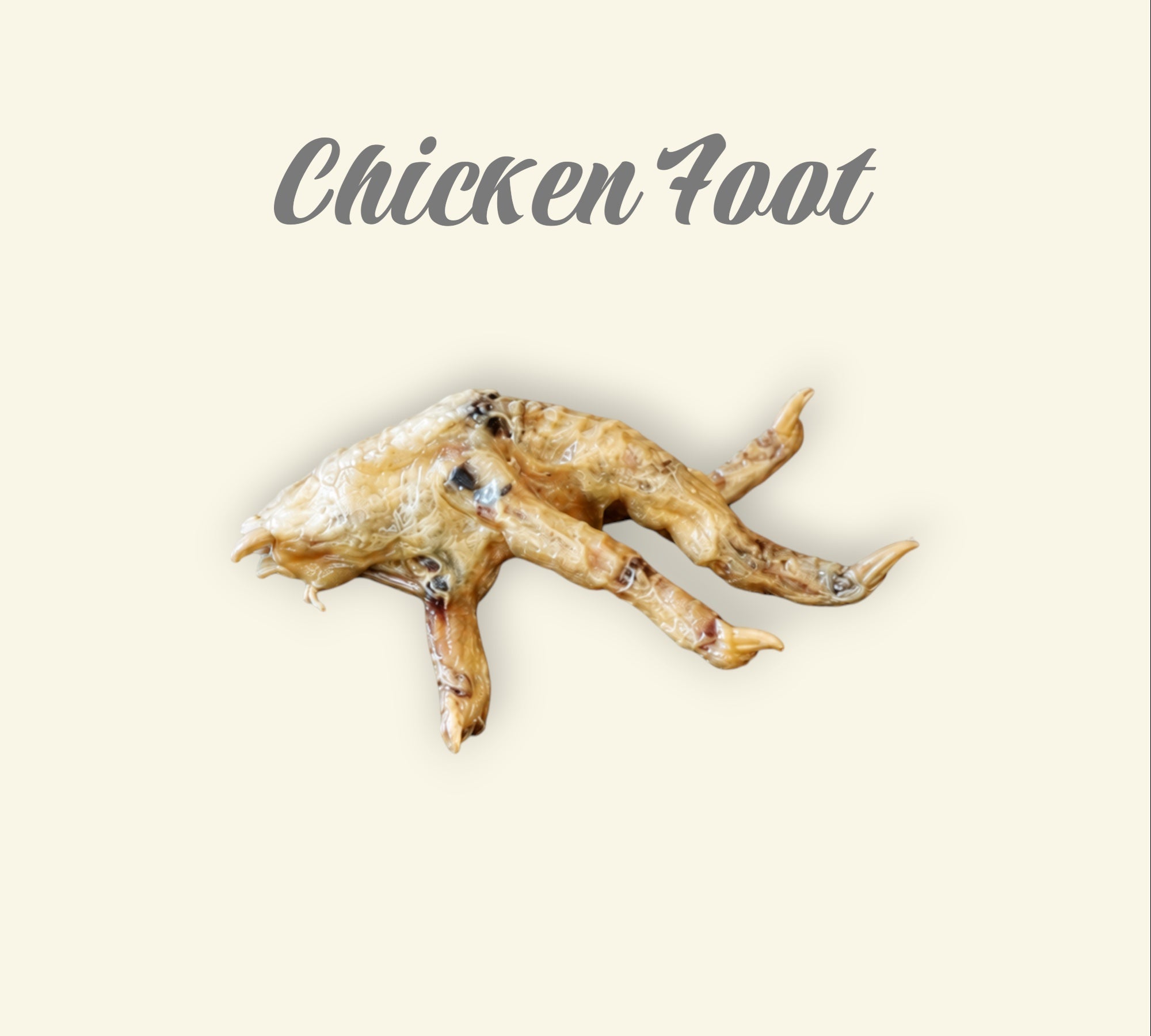 Pet Power Studio dehydrated pasture-raised chicken foot dog chew, rich in glucosamine for joint health.