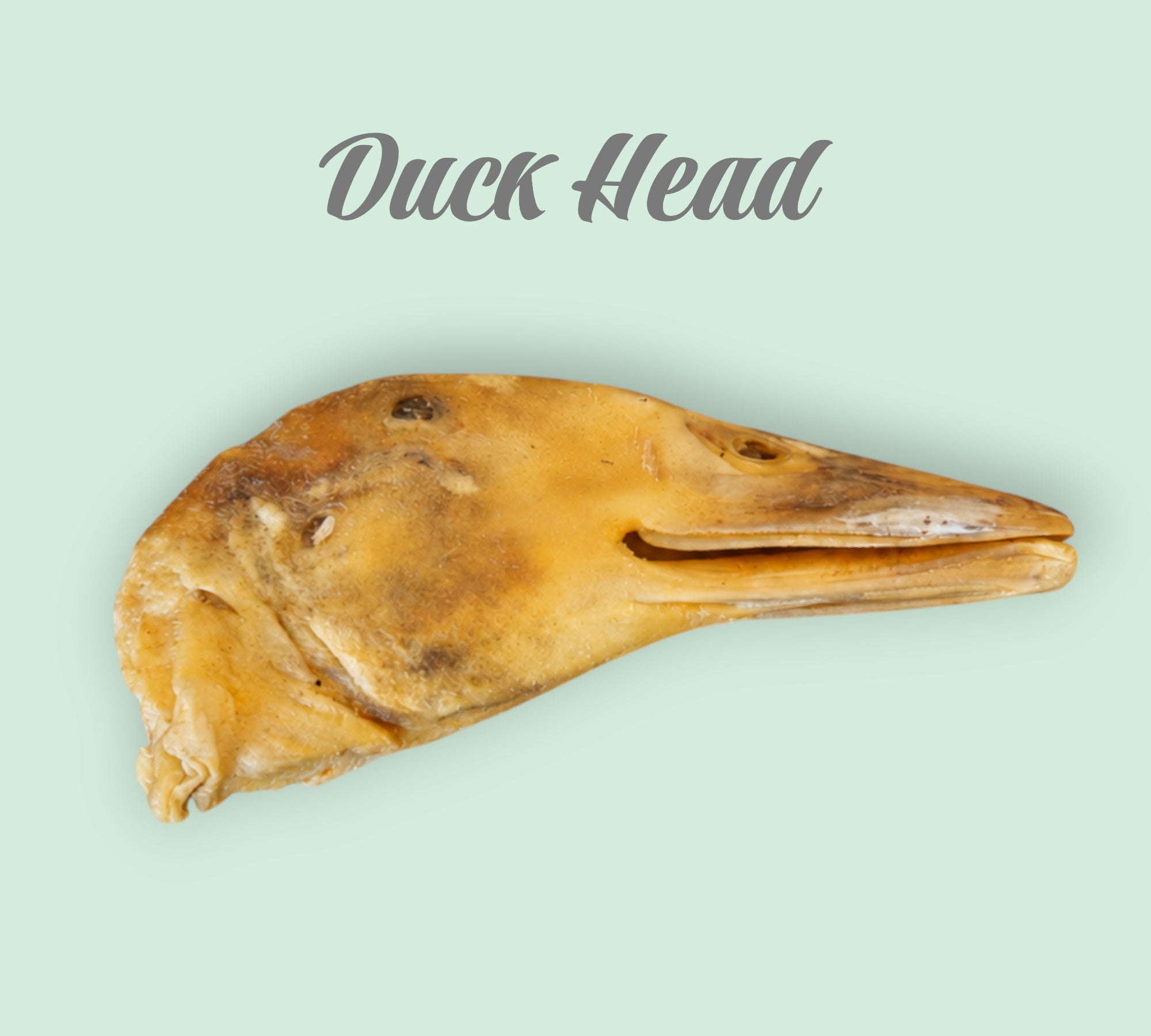 Pet Power Studio dehydrated duck head dog chew, a natural, pasture-raised, hormone-free treat for pets.
