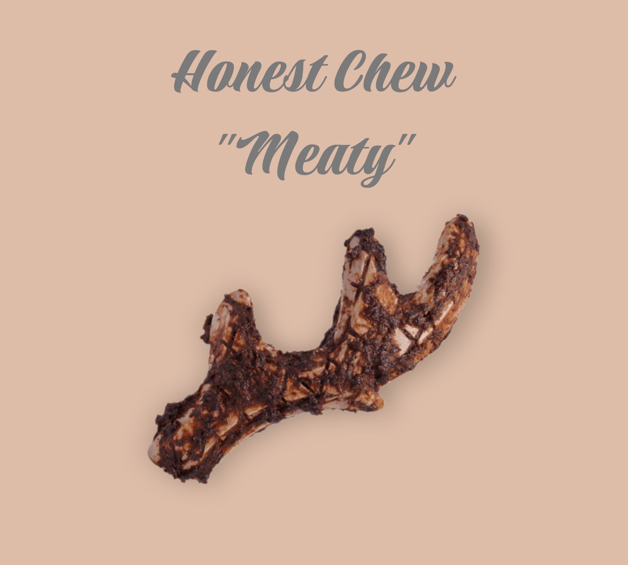 Pet Power Studio Honest Chew Meaty antler-shaped dog chew with a slow-baked beef coating and grill marks.
