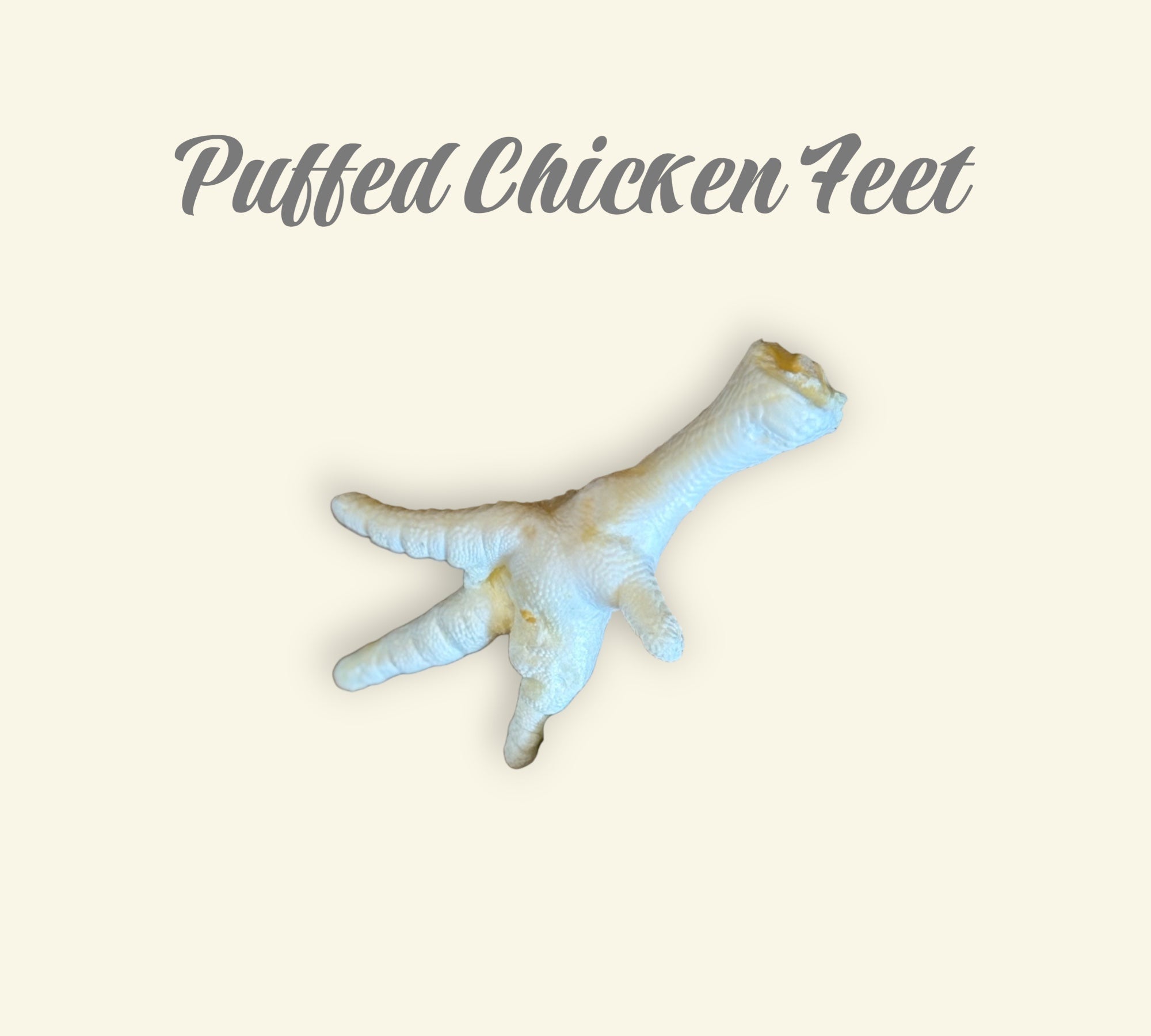 Pet Power Studio puffed chicken feet dog treat, a single-ingredient air-dried snack with a light, airy texture.