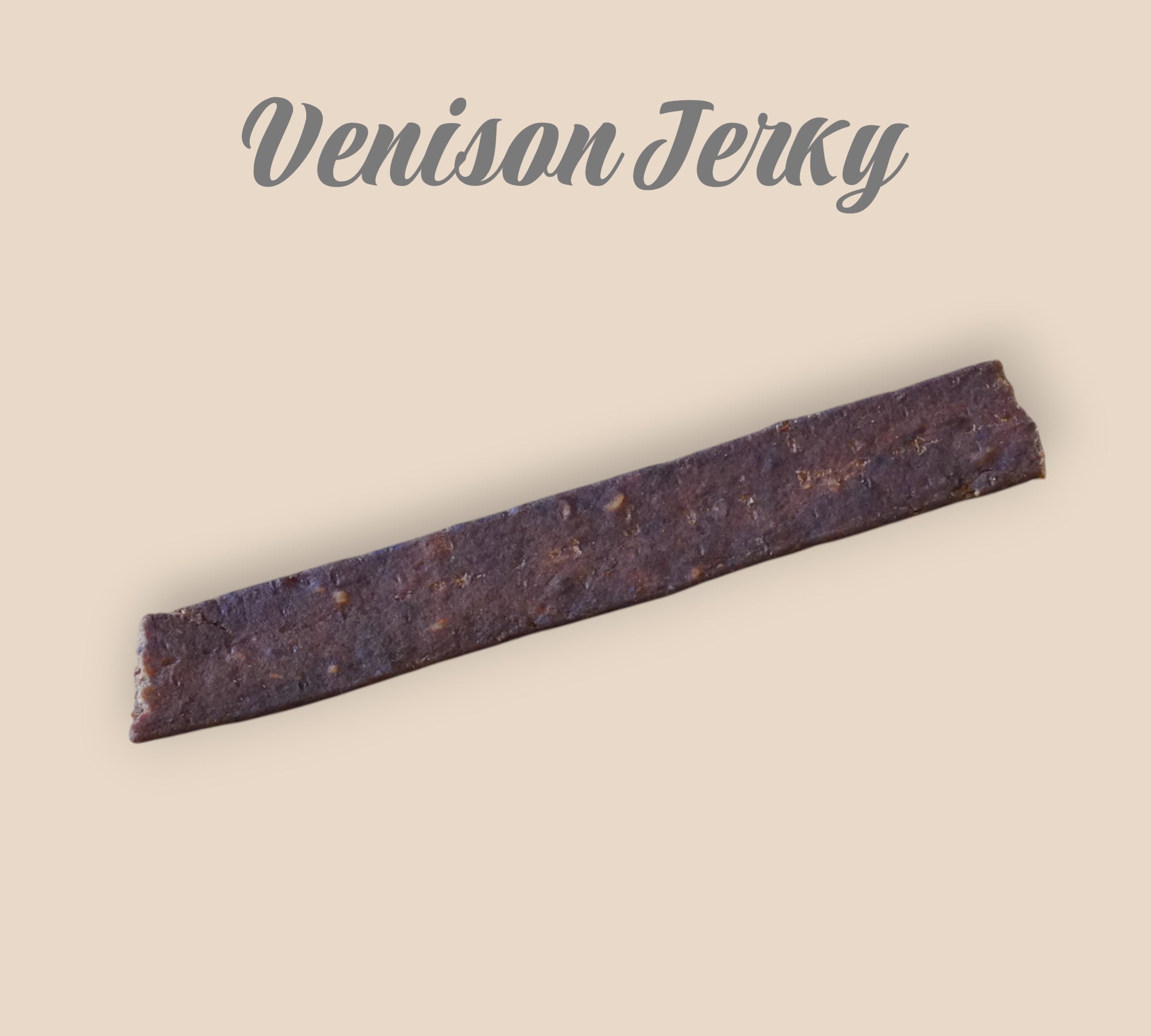 Pet Power Studio chewy venison jerky strip in a dark brown color, ideal as a natural dog treat. Limited Ingredients. soft chew.