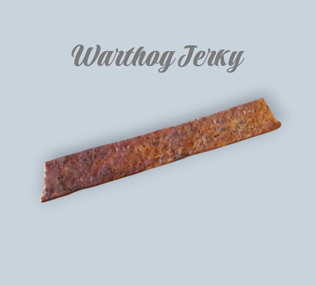 Pet Power Studio Warthog Jerky strip, a premium lean wild game meat snack with a savory, slow-dried texture.
