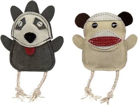 Natural Leather Wee Buddies Sock Monkey & Raccoon Dog Toys, 2 Pack