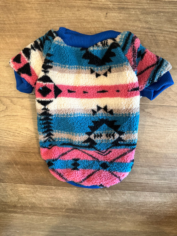 Temu Dog Sweater - Pink and Blue Tribal