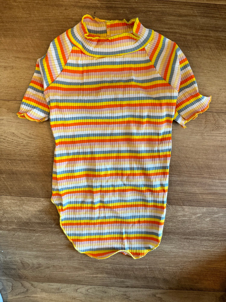 
            
                Load image into Gallery viewer, Temu - Striped Orange/Yellow 70s Short Sleeve Tshirt
            
        