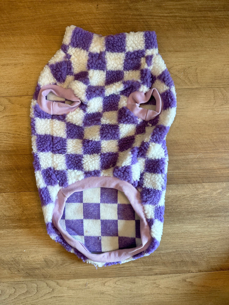 
            
                Load image into Gallery viewer, Temu Dog Sweater - Dadagou Purple Checker
            
        