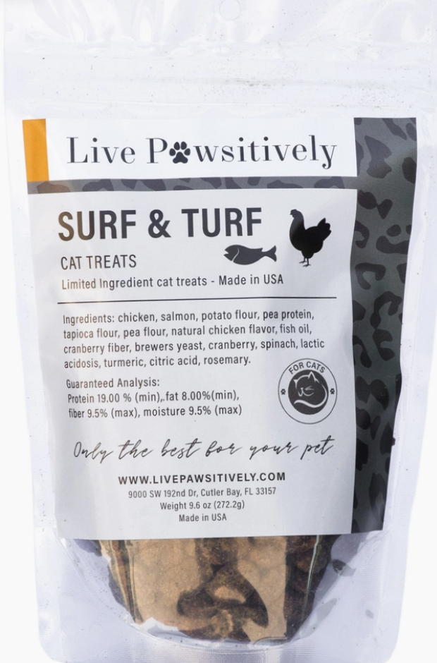 Live Pawsitively Surf & Turf Limited Ingredient Cat Treats - 9.6oz